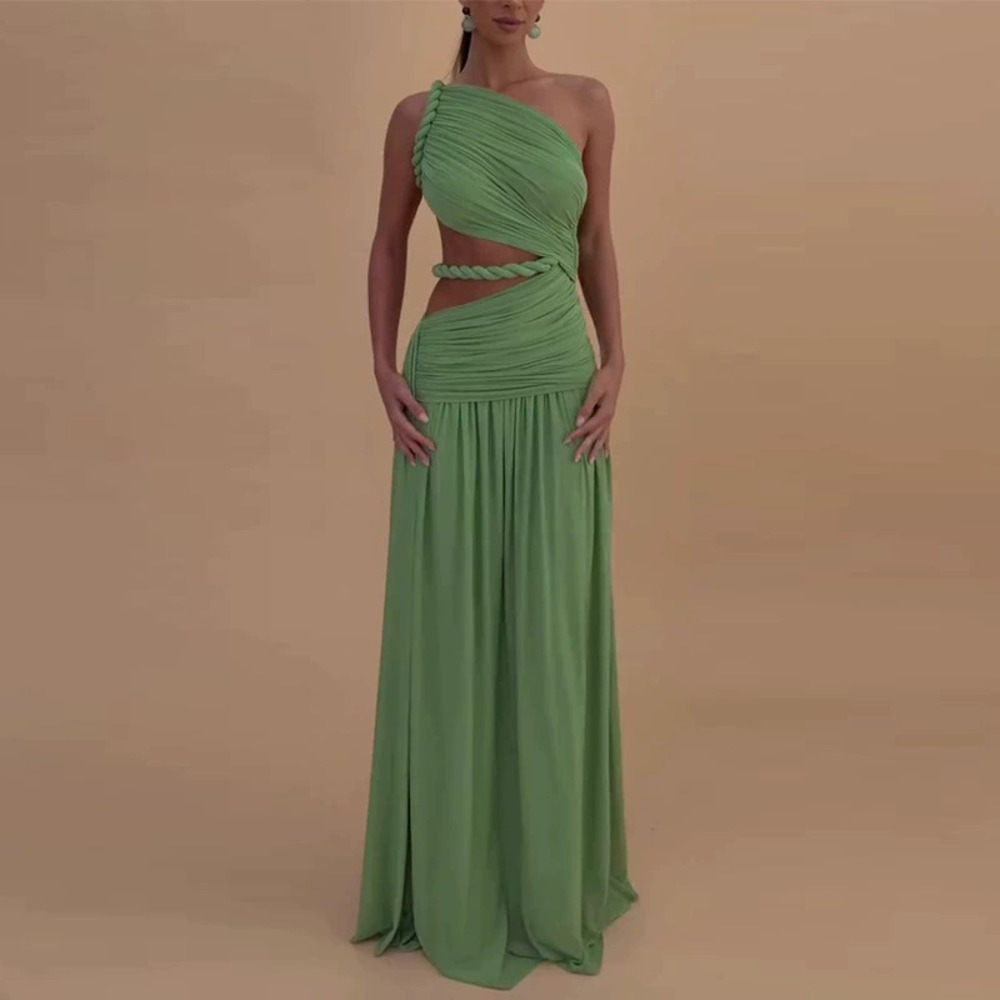 Forever 21 Elegant Green Asymmetric Neck Sleeveless Waist Cutout Vacation Dress